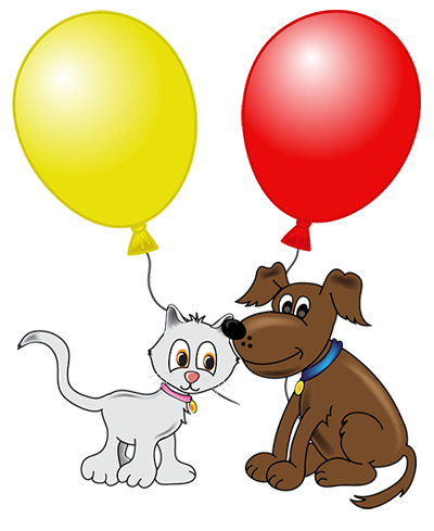 Dog & Cat with Balloons